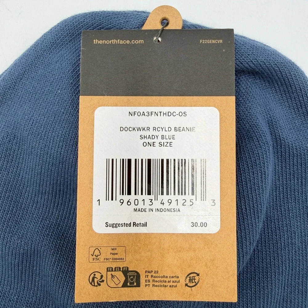The North Face Dockworker Beanie Mens OS Shady Blue New Recycled Knit Hat